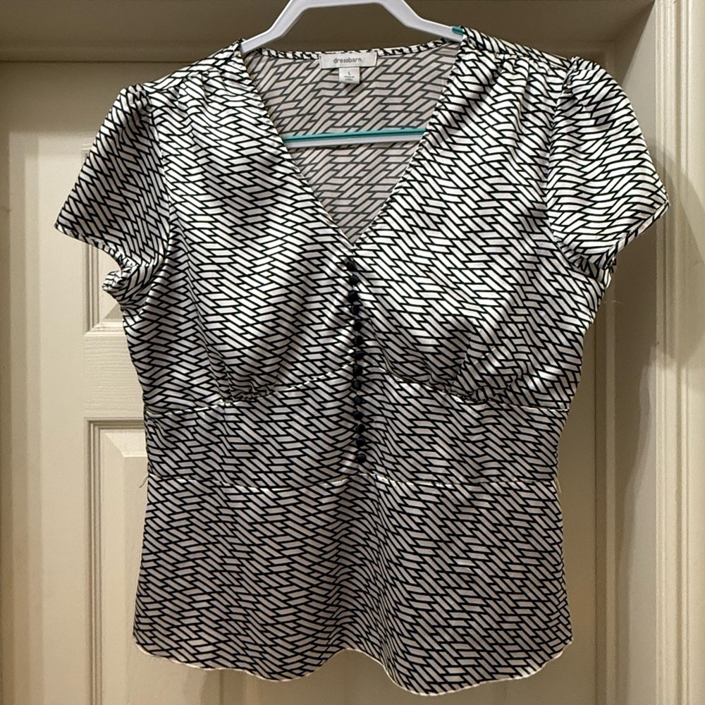 Dressbarn Monochrome Geometric Black and White Print Top